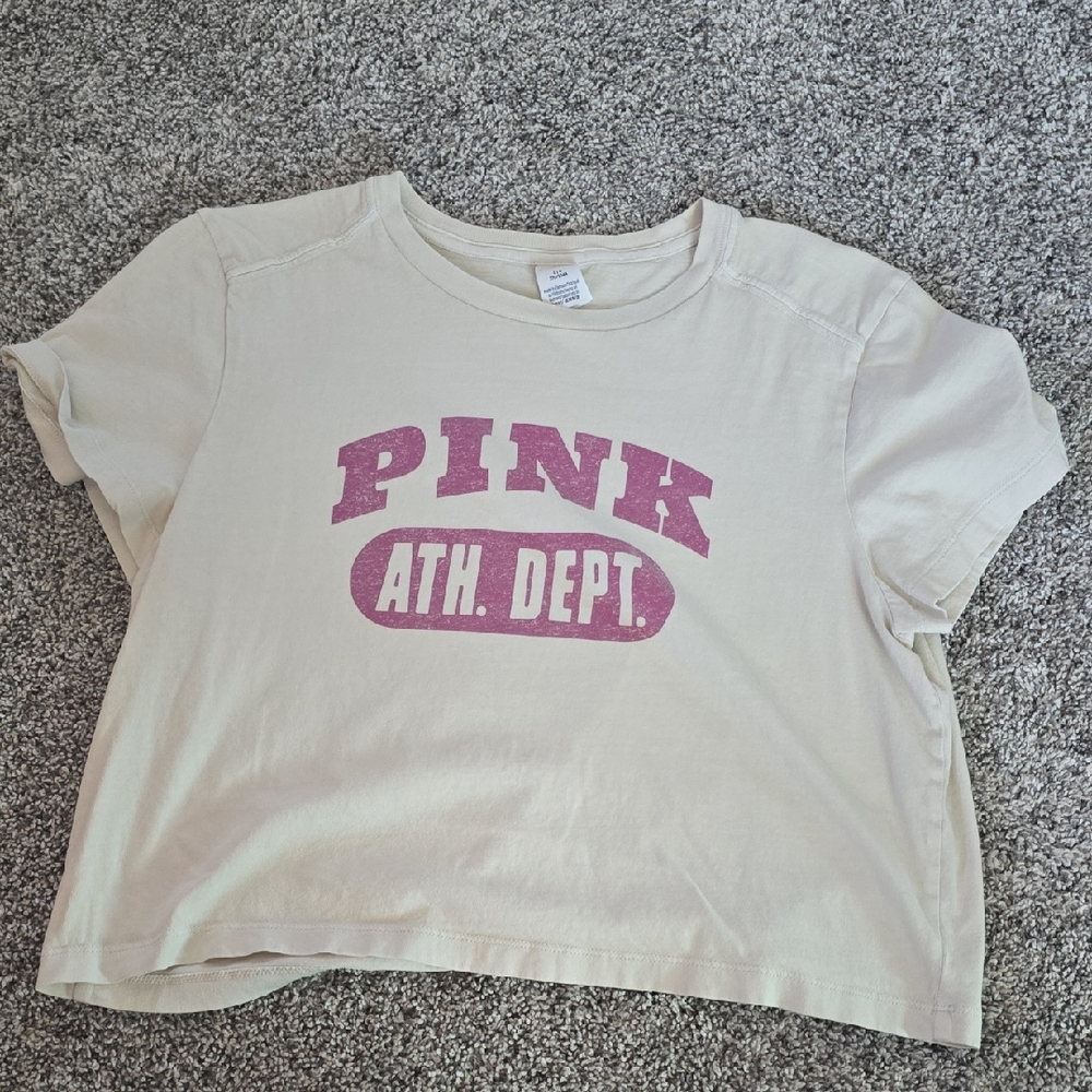 PINK Victoria's Secret Cream Tee with Pink Graphic